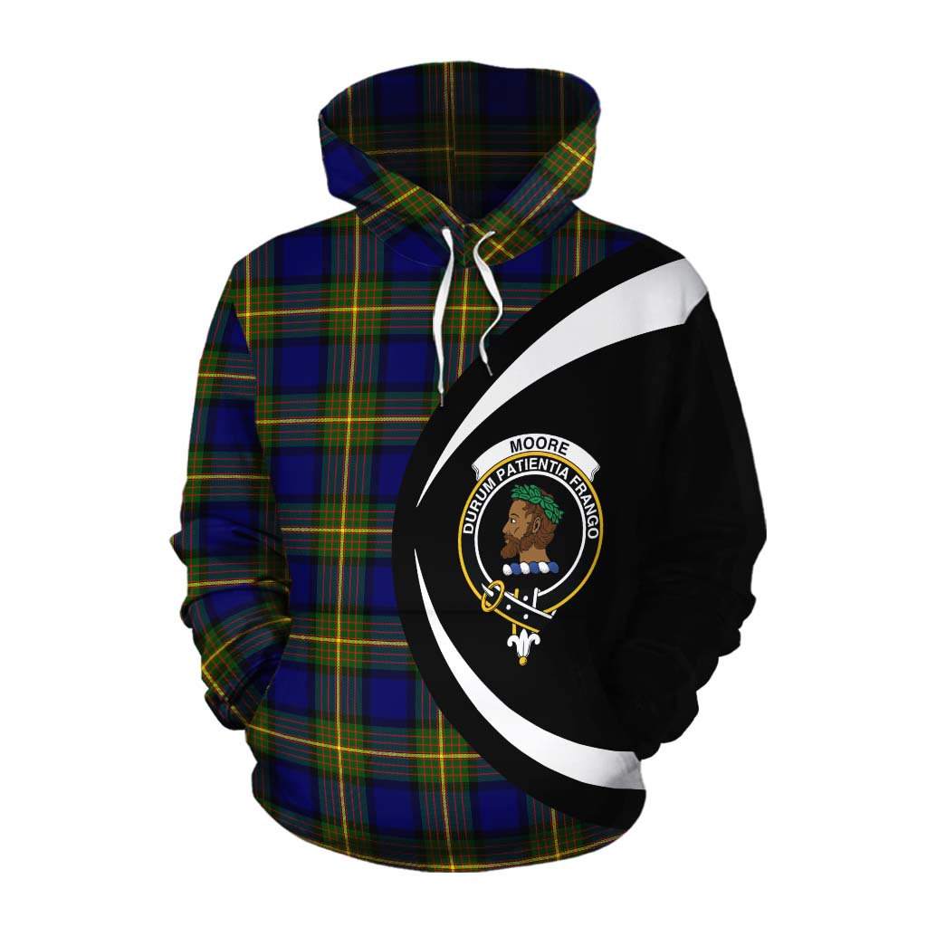 Moore Tartan Cotton Hoodie with Family Crest Circle Style Pullover Hoodie XS - Tartan Vibes Clothing