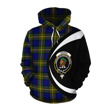 Moore Tartan Cotton Hoodie with Family Crest Circle Style Pullover Hoodie XS - Tartan Vibes Clothing