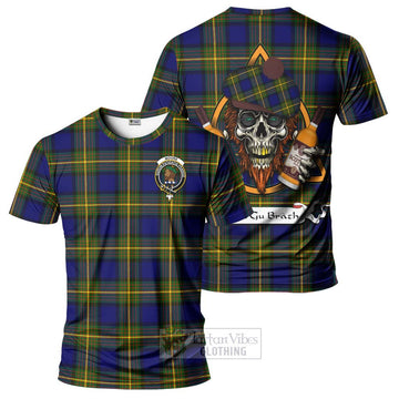 Moore Tartan T-Shirt with Family Crest and Bearded Skull Holding Bottles of Whiskey Kid's Shirt - Tartan Vibes Clothing