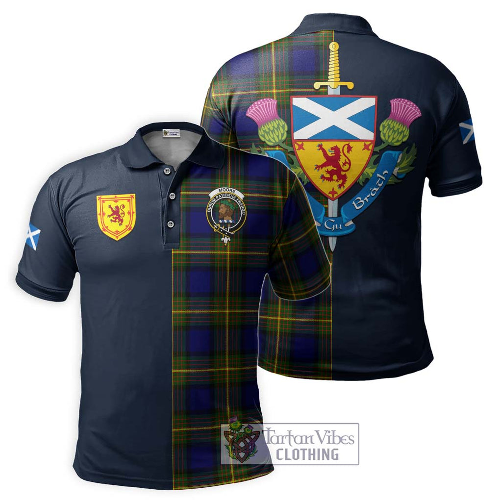 Moore Tartan Polo Shirt Alba with Scottish Lion Royal Arm Half Style Kid - Tartan Vibes Clothing