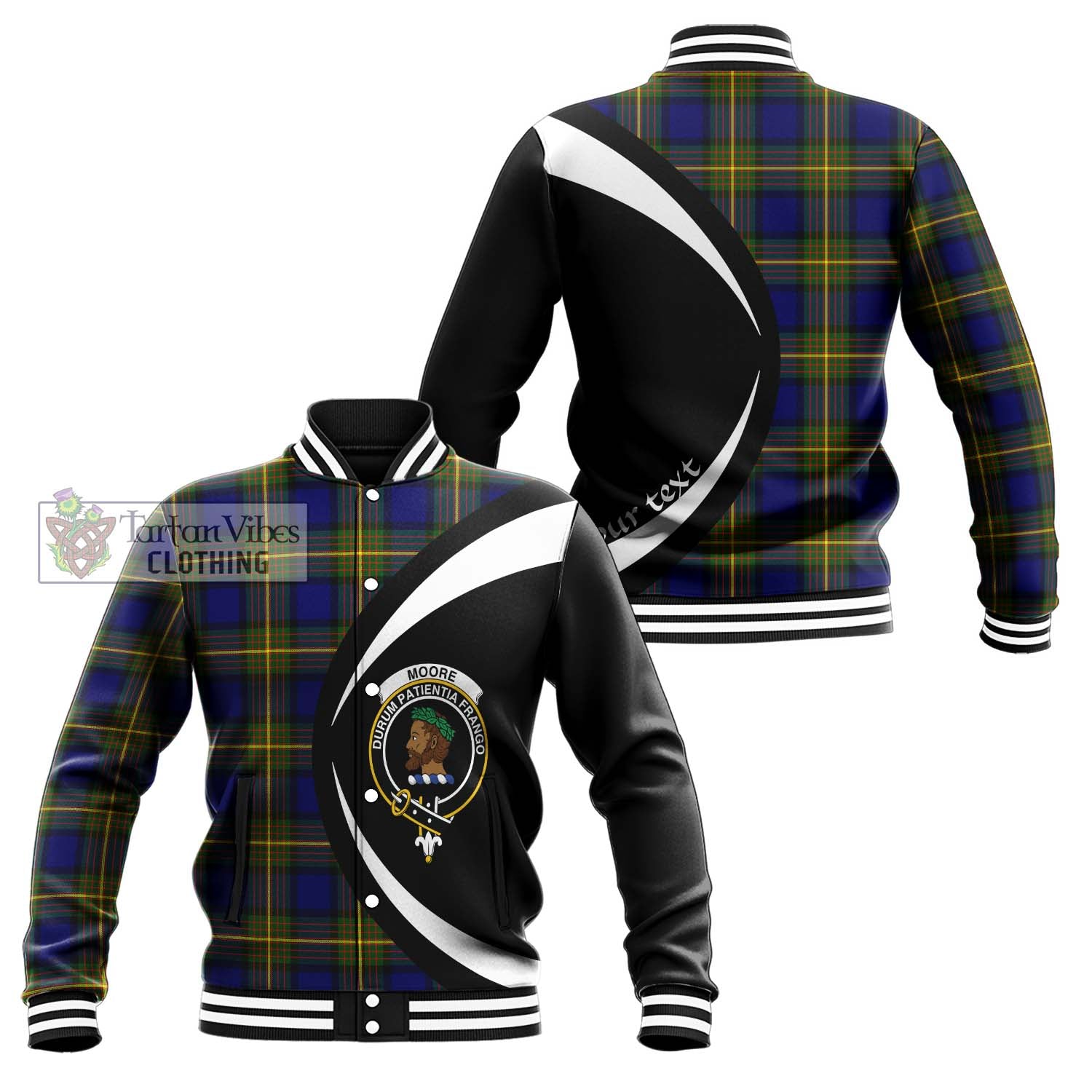Moore Tartan Baseball Jacket with Family Crest Circle Style Unisex - Tartan Vibes Clothing