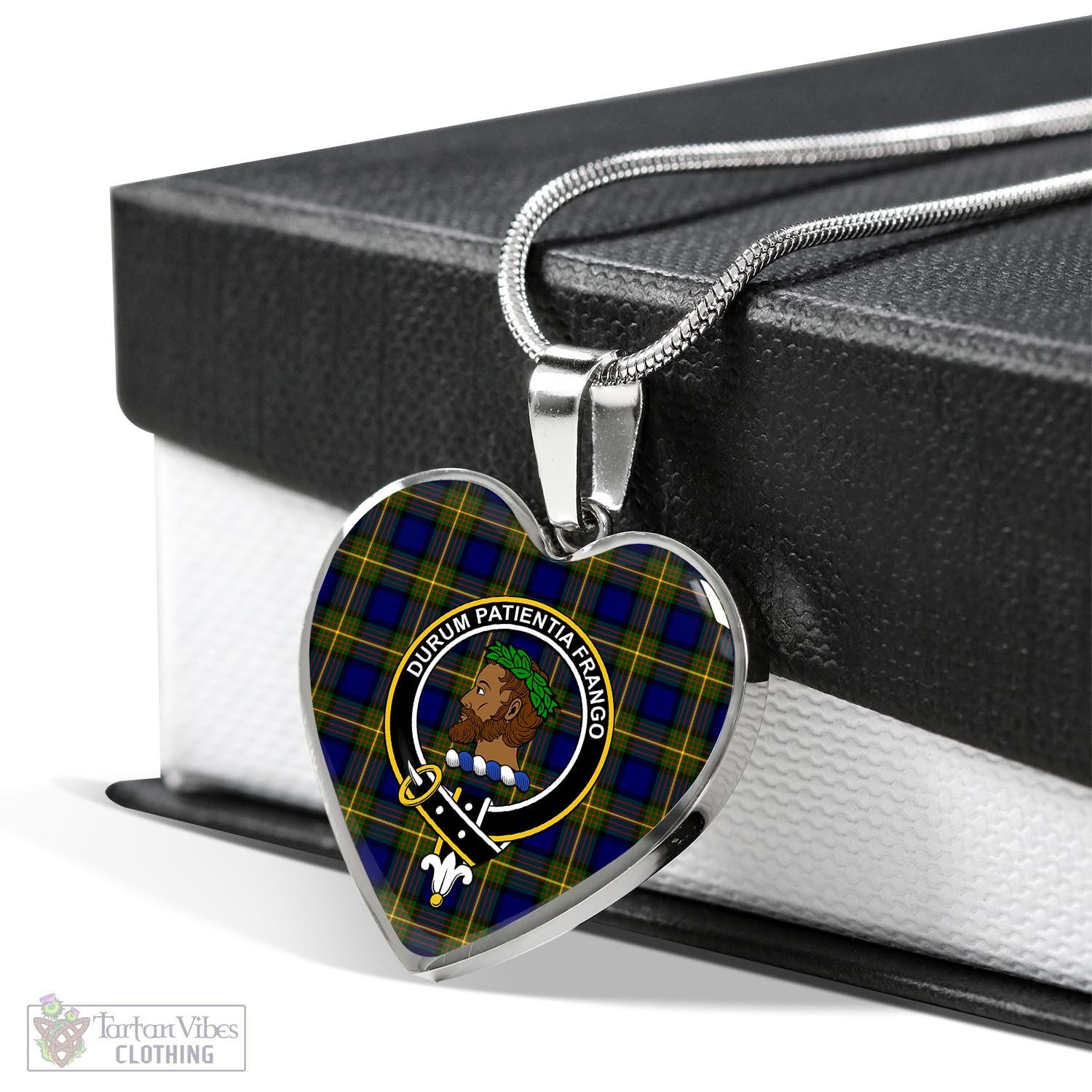 Moore Tartan Heart Necklace with Family Crest Luxury Necklace (Silver) No - Tartan Vibes Clothing
