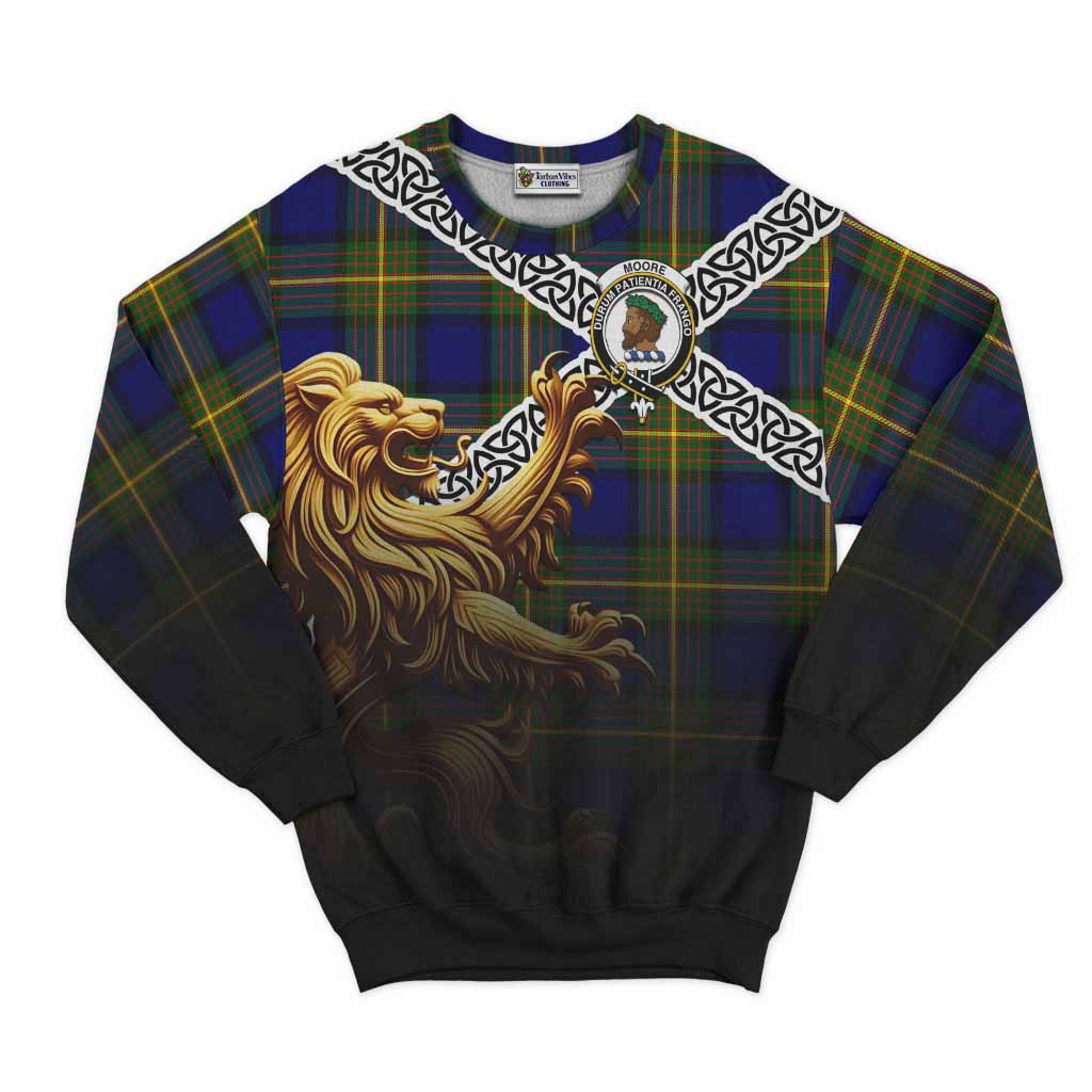 Moore Crest Tartan Sweatshirt with Golden Lion Emblem Celtic Style Unisex - Tartan Vibes Clothing