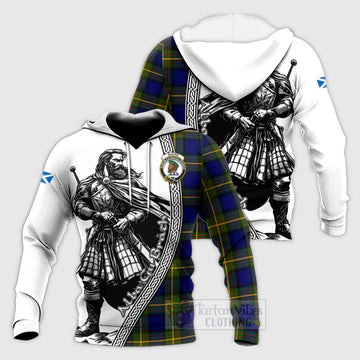 Moore Tartan Clan Crest Knitted Hoodie with Highlander Warrior Celtic Style Unisex Knitted Pullover Hoodie - Tartan Vibes Clothing