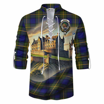 Moore Tartan Family Crest Ghillie Kilt Shirt with Scottish Ancient Castle Style Men - Tartan Vibes Clothing