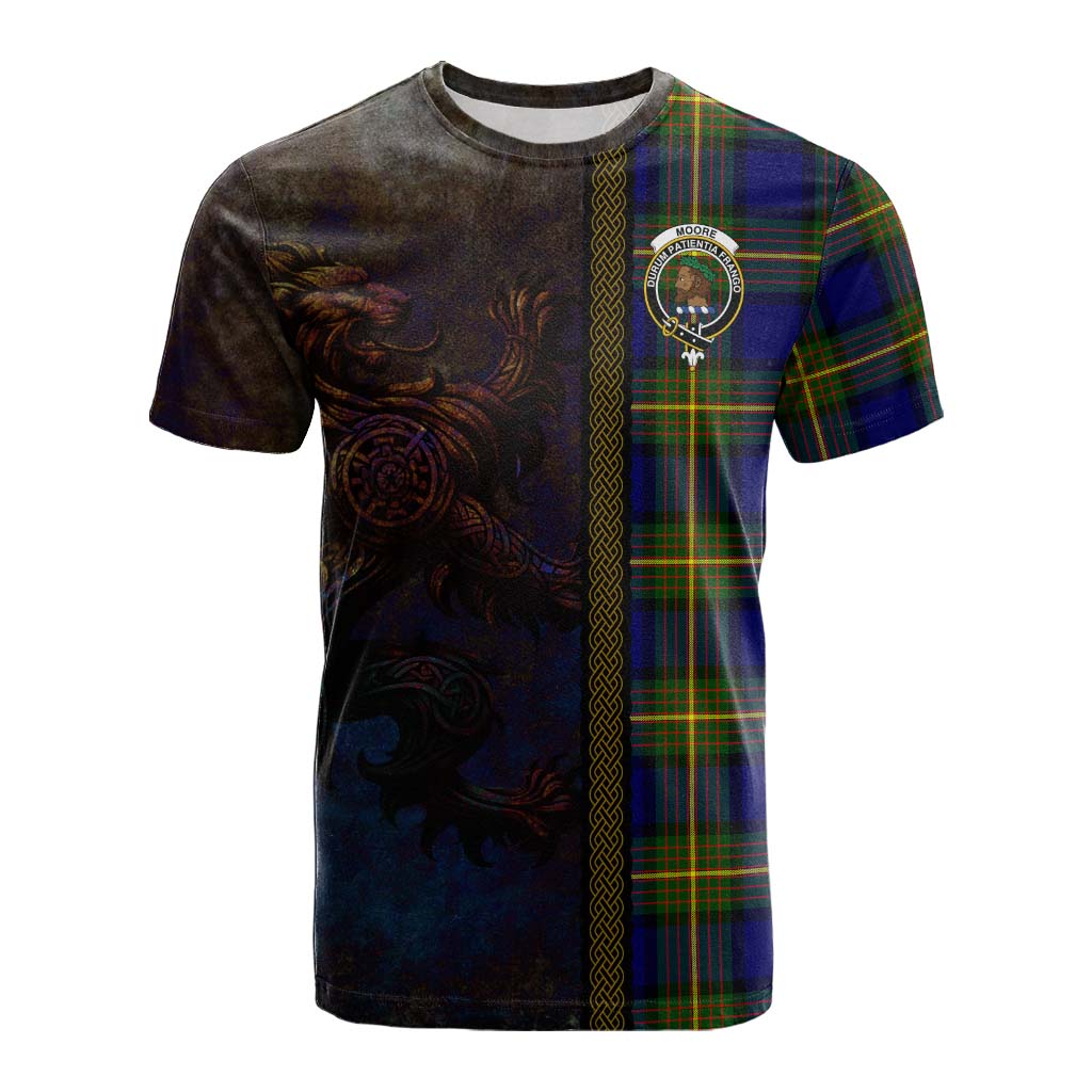 Moore Tartan Family Crest Cotton T-shirt Alba Gu Brath Be Brave Lion Ancient Style Kid's Shirt - Tartan Vibes Clothing