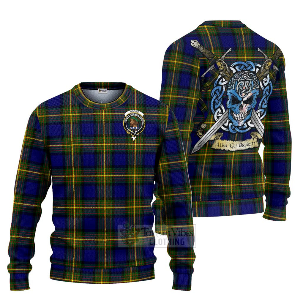 Moore Tartan Ugly Sweater with Family Crest Celtic Skull Style Unisex - Tartan Vibes Clothing