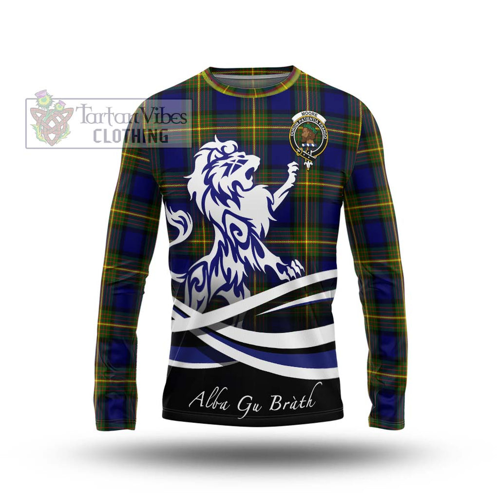 Moore Tartan Long Sleeve T-Shirt with Alba Gu Brath Regal Lion Emblem Unisex - Tartan Vibes Clothing