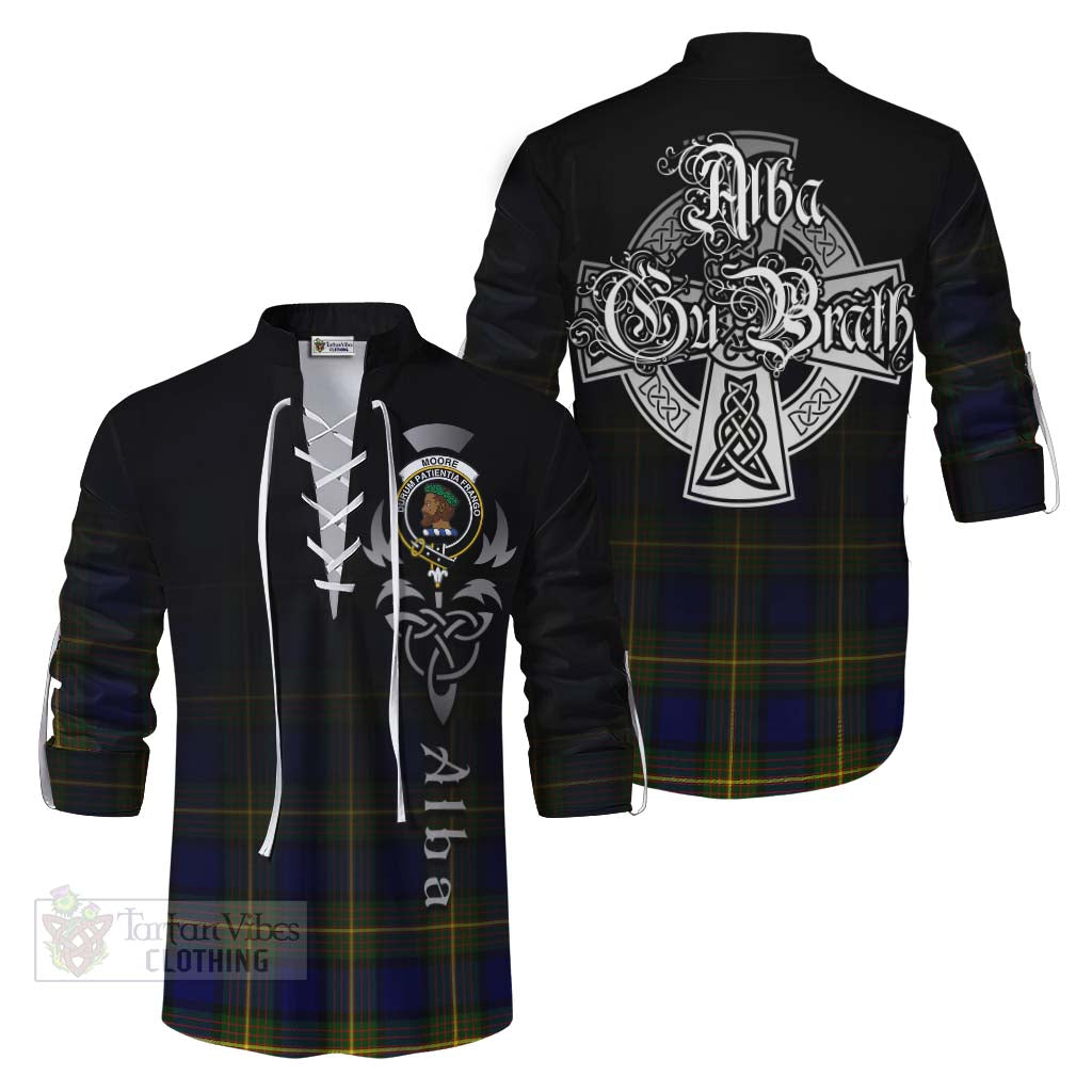 Moore Tartan Ghillie Kilt Shirt Featuring Alba Gu Brath Family Crest Celtic Inspired Men - Tartan Vibes Clothing