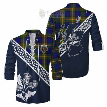 Moore Tartan Ghillie Kilt Shirt Featuring Thistle and Scotland Map Men - Tartan Vibes Clothing
