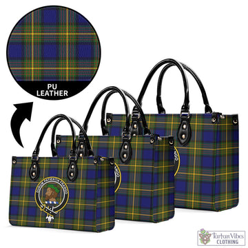 Moore Tartan Luxury Leather Handbags with Family Crest L - Tartan Vibes Clothing