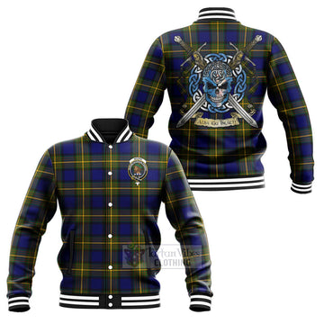 Moore Tartan Baseball Jacket with Family Crest Celtic Skull Style Unisex - Tartan Vibes Clothing