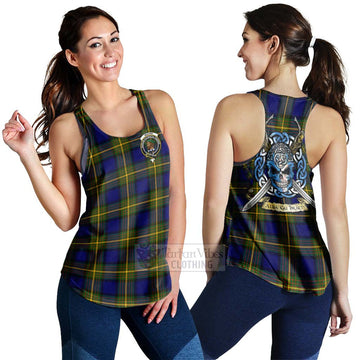 Moore Tartan Women's Racerback Tanks with Family Crest Celtic Skull Style 4XL - Tartan Vibes Clothing