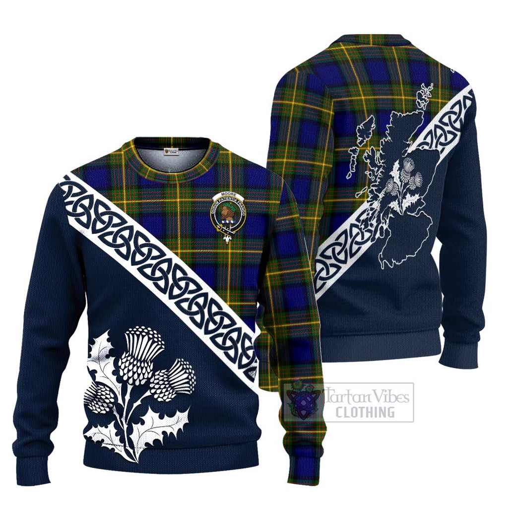 Moore Tartan Ugly Sweater Featuring Thistle and Scotland Map Unisex - Tartan Vibes Clothing