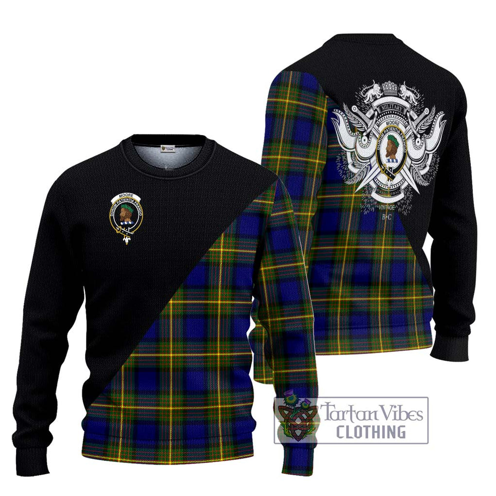 Moore Tartan Ugly Sweater with Family Crest and Military Logo Style Unisex - Tartan Vibes Clothing