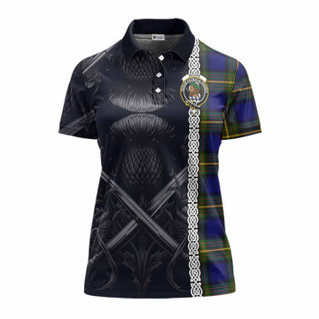 Moore Tartan Women's Polo Shirt with Family Crest Cross Sword Thistle Celtic Vibes Women - Tartan Vibes Clothing