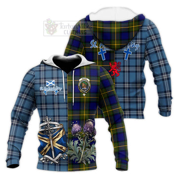 Moore Tartan Knitted Hoodie Happy St. Andrew's Day Half Tartan Style Unisex Knitted Pullover Hoodie - Tartan Vibes Clothing