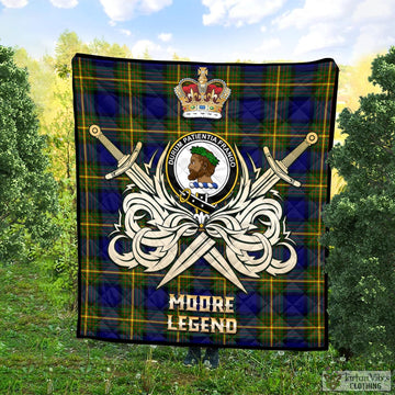 Moore Tartan Quilt with Clan Crest and the Golden Sword of Courageous Legacy Super King Quilt 91" x 110" - Tartan Vibes Clothing