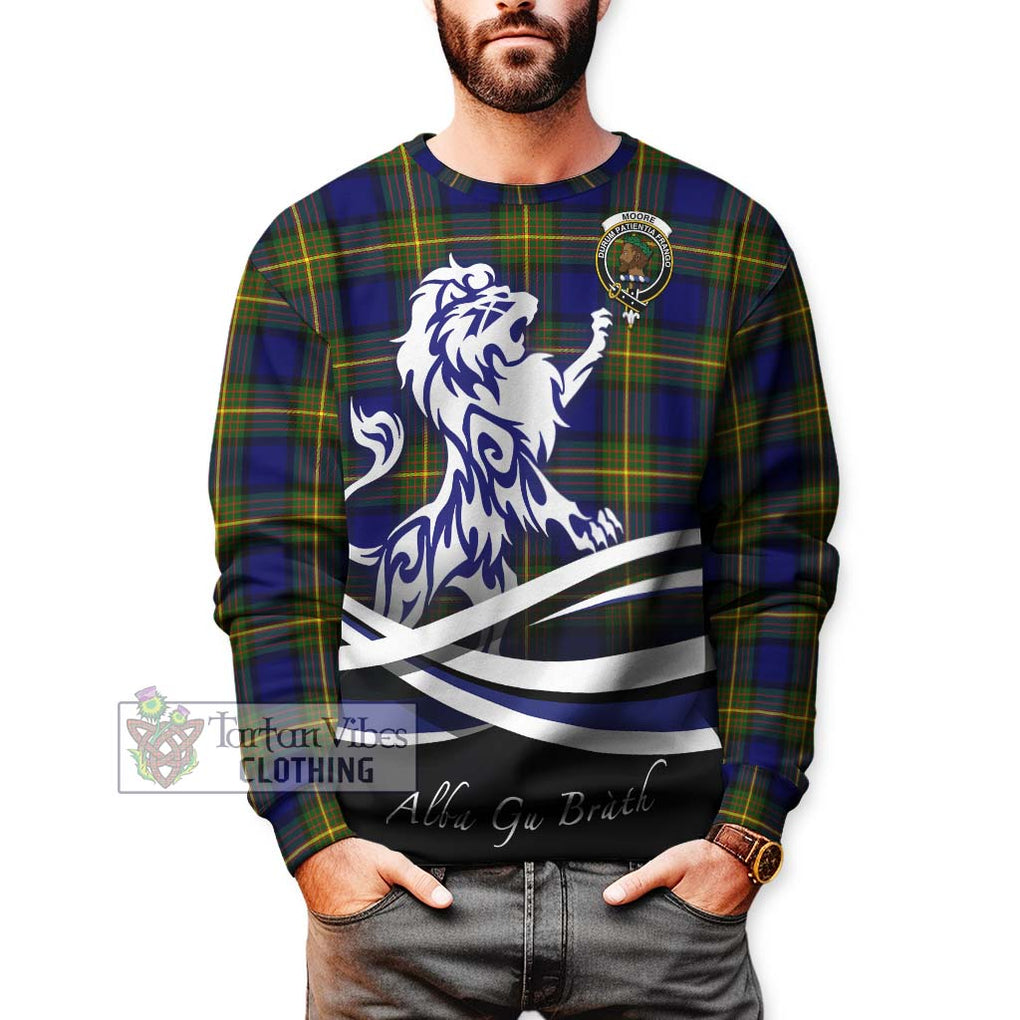 Moore Tartan Sweatshirt with Alba Gu Brath Regal Lion Emblem Unisex - Tartan Vibes Clothing
