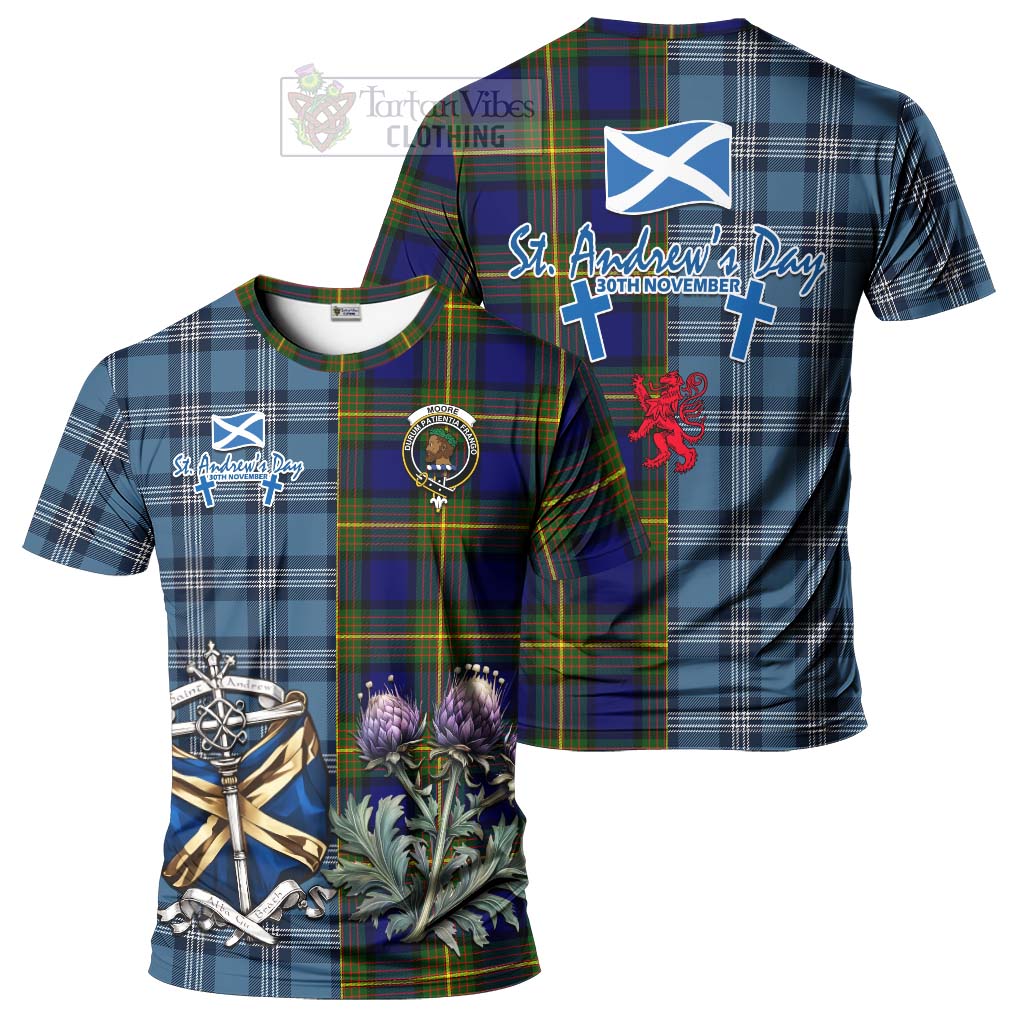 Moore Tartan T-Shirt Happy St. Andrew's Day Half Tartan Style Kid's Shirt - Tartan Vibes Clothing