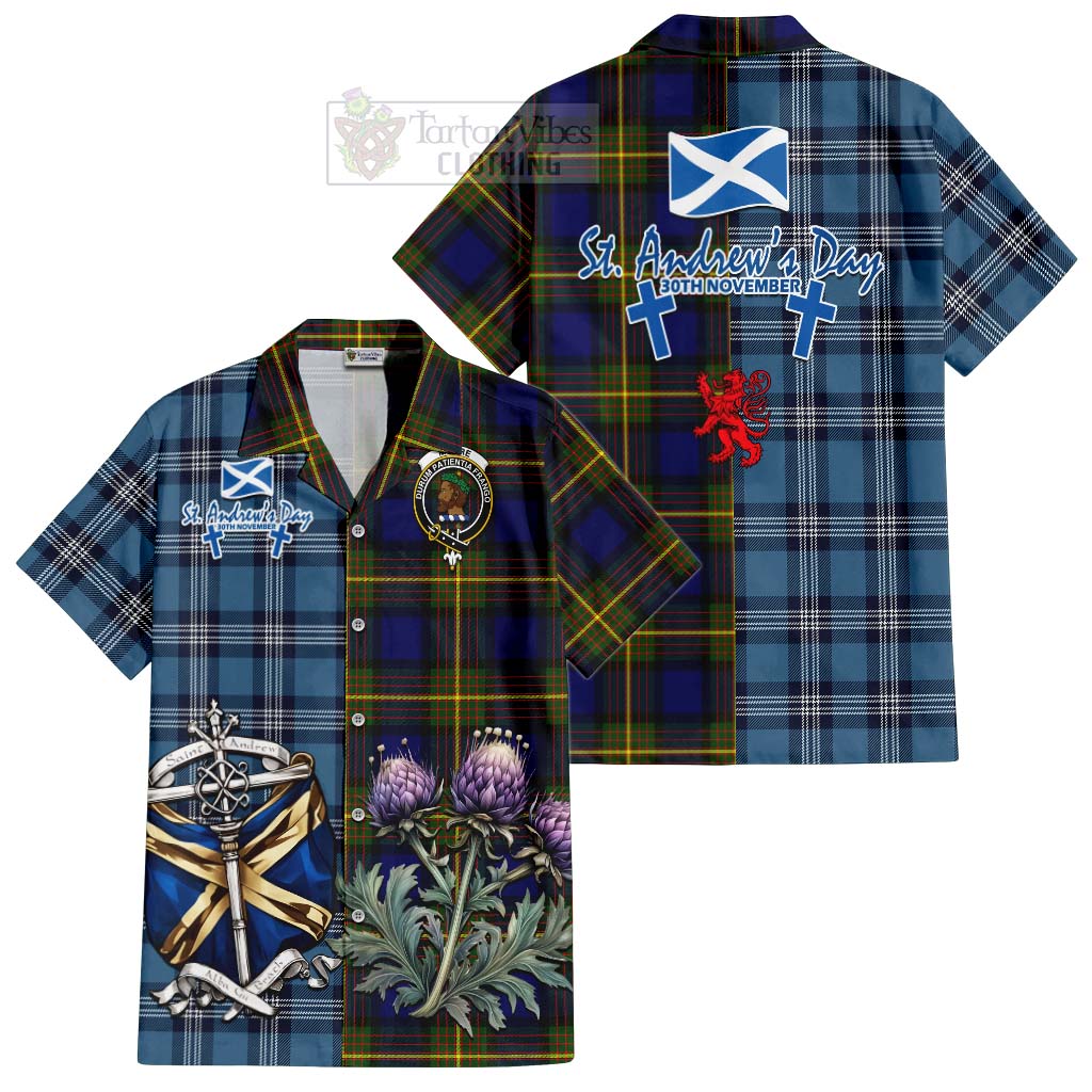 Moore Tartan Hawaiian Shirt Happy St. Andrew's Day Half Tartan Style Kid - Tartan Vibes Clothing