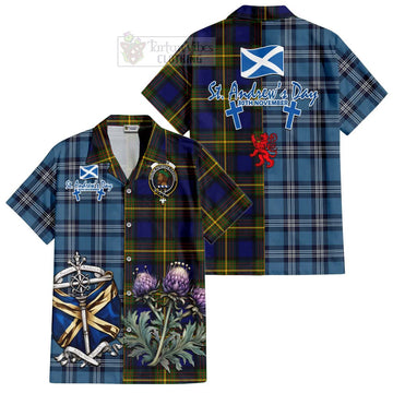Moore Tartan Hawaiian Shirt Happy St. Andrew's Day Half Tartan Style Kid - Tartan Vibes Clothing
