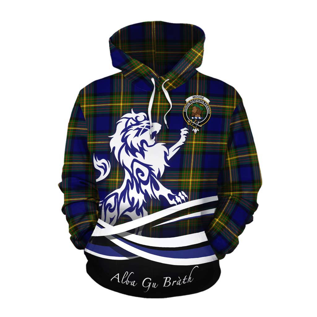 Moore Tartan Cotton Hoodie with Alba Gu Brath Regal Lion Emblem Pullover Hoodie XS - Tartan Vibes Clothing