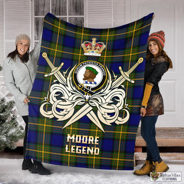 Moore Tartan Blanket with Clan Crest and the Golden Sword of Courageous Legacy X-Large 59 x 79 inches 150 x 200 cm - Tartan Vibes Clothing
