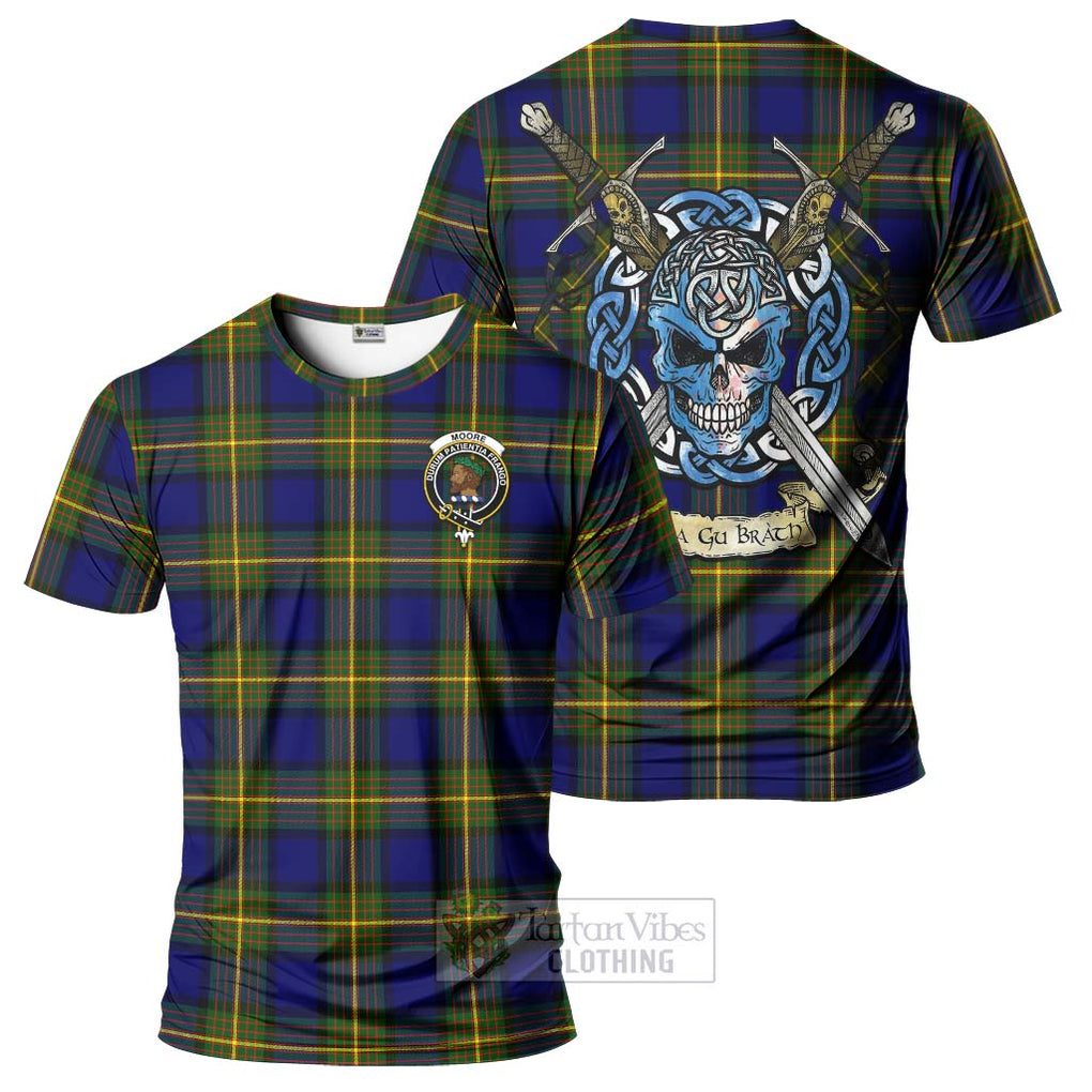 Moore Tartan T-Shirt with Family Crest Celtic Skull Style Kid's Shirt - Tartan Vibes Clothing