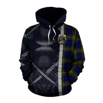 Moore Tartan Cotton Hoodie with Family Crest Cross Sword Thistle Celtic Vibes Pullover Hoodie XS - Tartan Vibes Clothing