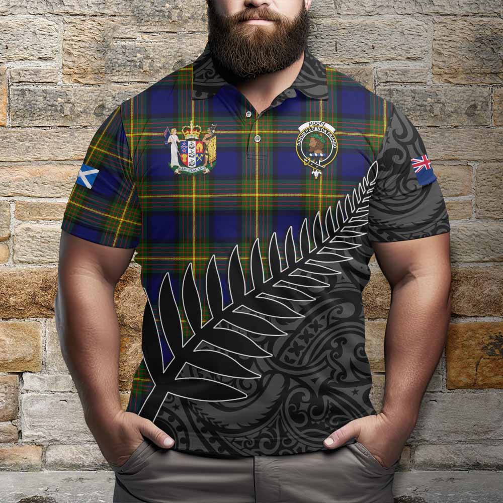 Moore Crest Tartan Polo Shirt with New Zealand Silver Fern Half Style Kid - Tartan Vibes Clothing