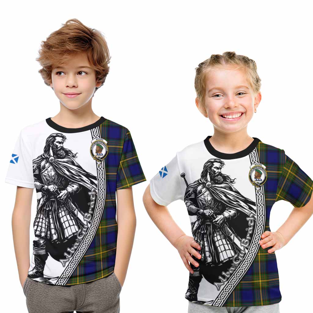 Moore Tartan Clan Crest Kid T-Shirt with Highlander Warrior Celtic Style Youth XL Size14 - Tartan Vibes Clothing