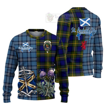 Moore Tartan Knitted Sweater Happy St. Andrew's Day Half Tartan Style Unisex - Tartan Vibes Clothing