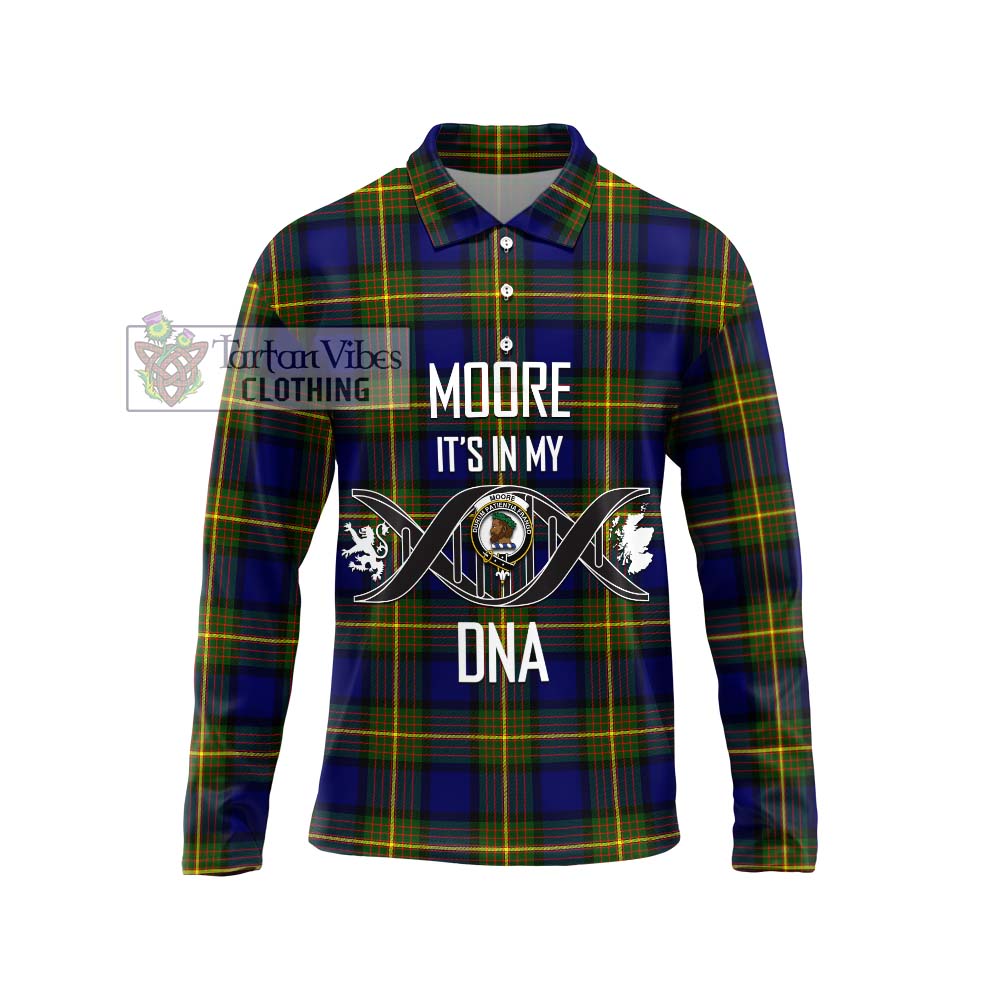 Moore Tartan Long Sleeve Polo Shirt with Family Crest DNA In Me Style Unisex - Tartan Vibes Clothing