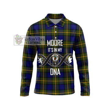 Moore Tartan Long Sleeve Polo Shirt with Family Crest DNA In Me Style Unisex - Tartan Vibes Clothing