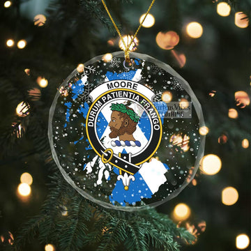 Moore Clan Crest Christmas Glass Ornament with Scotland Map Transparent Glass Circle - 2D-tartanvibesclothing