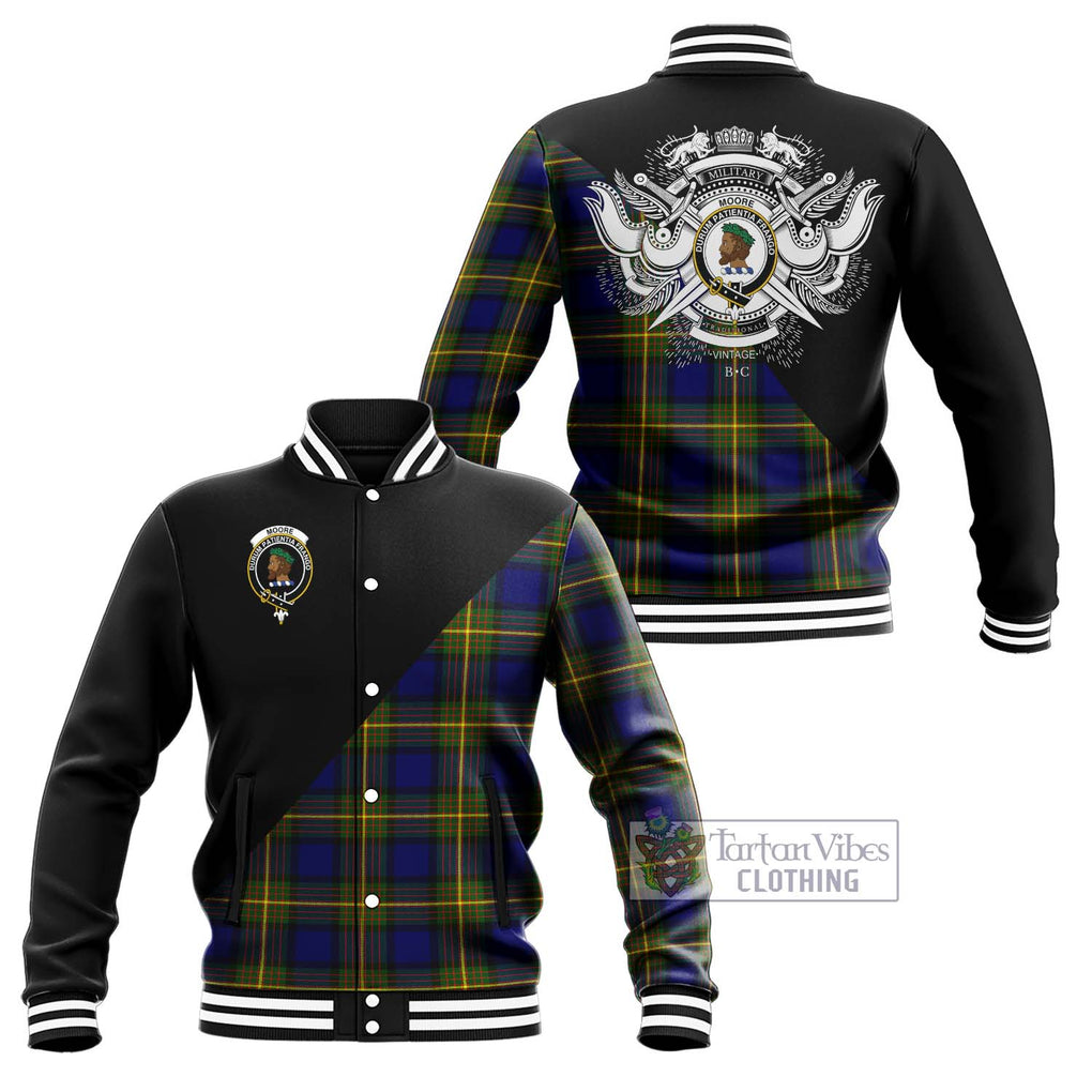 Moore Tartan Baseball Jacket with Family Crest and Military Logo Style Unisex - Tartan Vibes Clothing