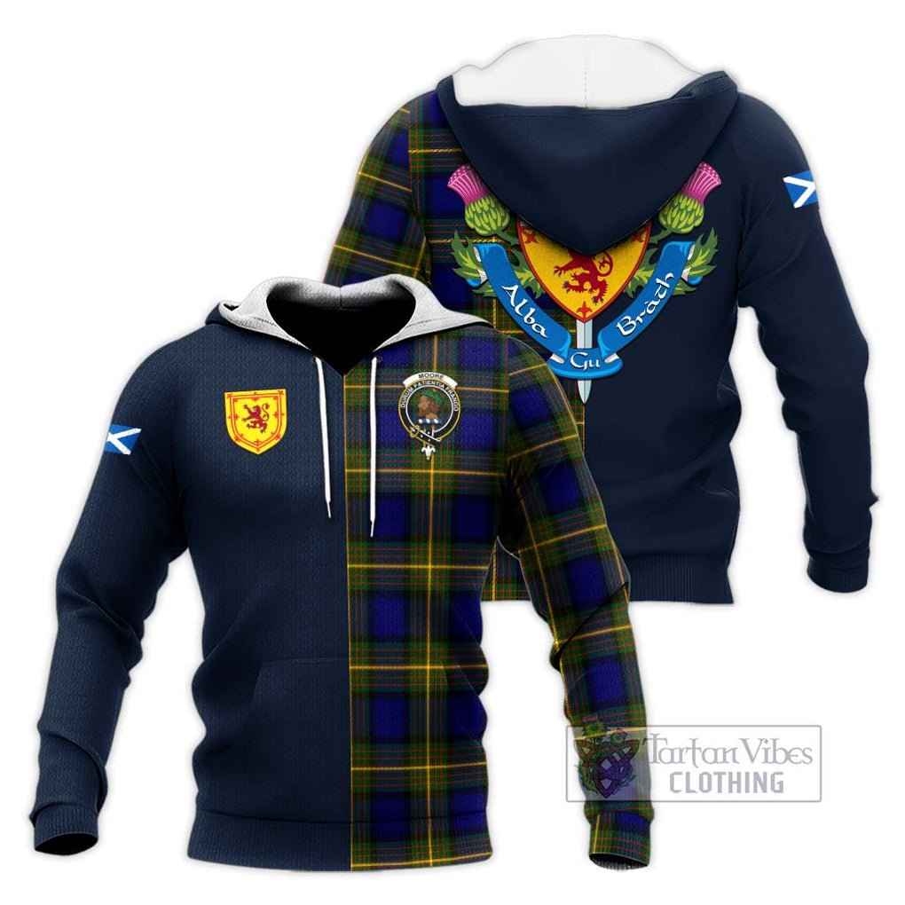 Moore Tartan Knitted Hoodie Alba with Scottish Lion Royal Arm Half Style Unisex Knitted Pullover Hoodie - Tartan Vibes Clothing