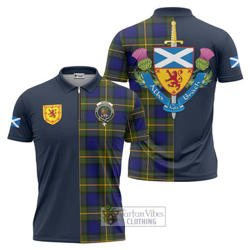 Moore Tartan Zipper Polo Shirt Alba with Scottish Lion Royal Arm Half Style Unisex - Tartan Vibes Clothing