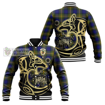 Moore Tartan Baseball Jacket with Family Crest Celtic Wolf Style Unisex - Tartan Vibes Clothing
