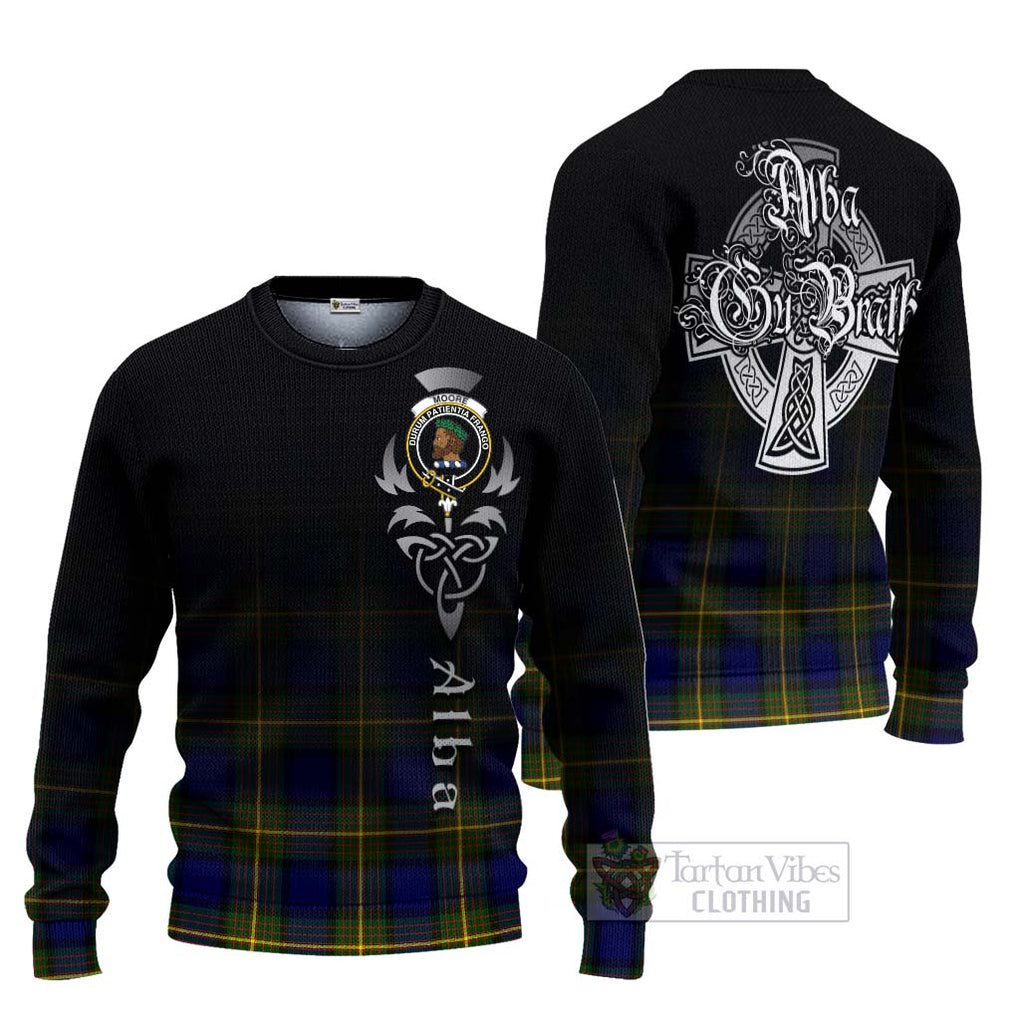 Moore Tartan Ugly Sweater Featuring Alba Gu Brath Family Crest Celtic Inspired Unisex - Tartan Vibes Clothing