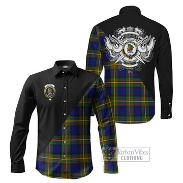 Moore Tartan Long Sleeve Button Shirt with Family Crest and Military Logo Style Men's Shirt S - Tartanvibesclothing Shop