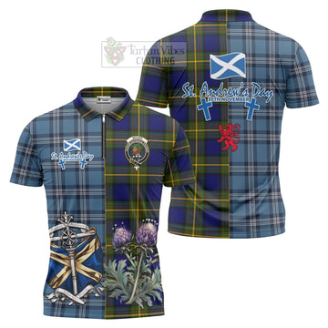 Moore Tartan Zipper Polo Shirt Happy St. Andrew's Day Half Tartan Style Unisex - Tartan Vibes Clothing
