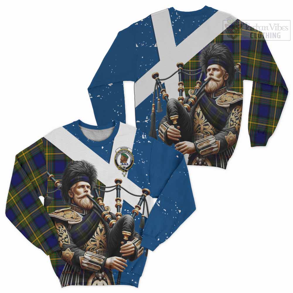 Moore Tartan Sweatshirt with Family Crest Scottish Bagpiper Vibes Unisex - Tartan Vibes Clothing