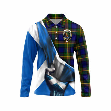 Moore Tartan Long Sleeve Polo Shirt with Family Crest Scotland Patriotic Style Unisex - Tartan Vibes Clothing