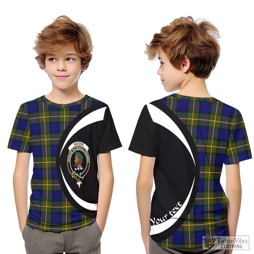 Moore Tartan Kid T-Shirt with Family Crest Circle Style Youth XL Size14 - Tartan Vibes Clothing