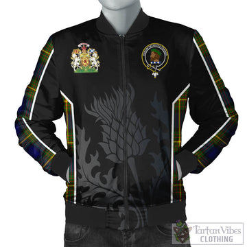 Tartan Vibes Clothing Moore Tartan Bomber Jacket with Family Crest and Scottish Thistle Vibes Sport Style