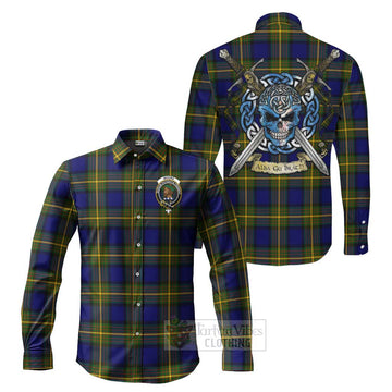 Moore Tartan Long Sleeve Button Shirt with Family Crest Celtic Skull Style Men's Shirt S - Tartan Vibes Clothing