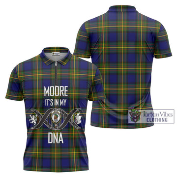 Moore Tartan Zipper Polo Shirt with Family Crest DNA In Me Style Unisex - Tartan Vibes Clothing