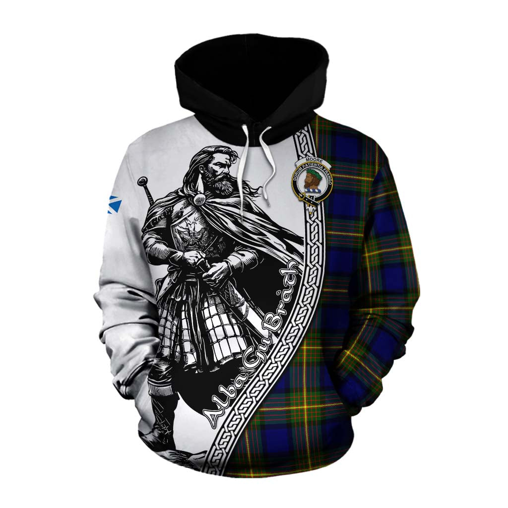 Moore Tartan Clan Crest Cotton Hoodie with Highlander Warrior Celtic Style Pullover Hoodie XS - Tartan Vibes Clothing